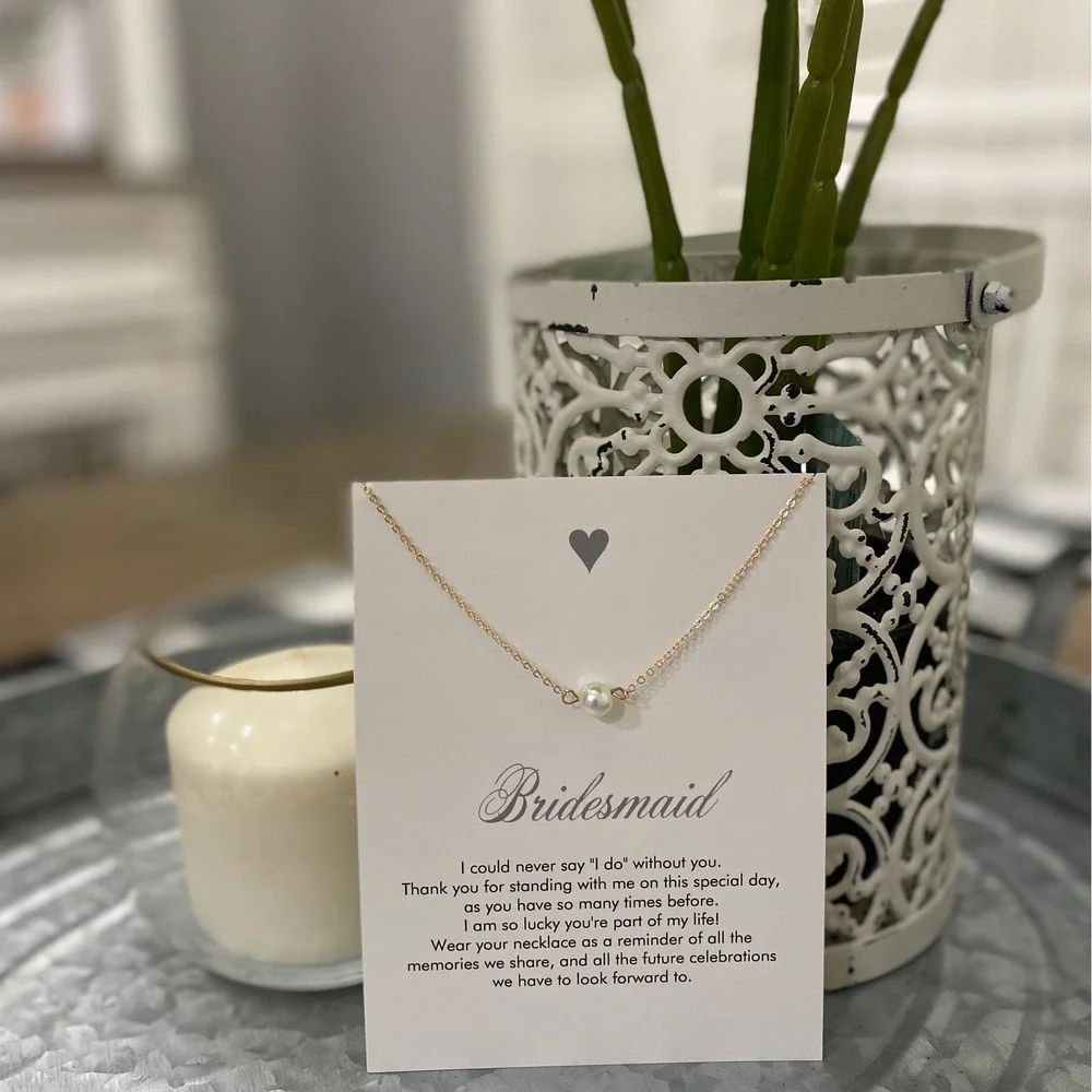 Bridesmaid Pearl Pendant Necklace Wedding Bridal Party Gift Silver Rose Gold